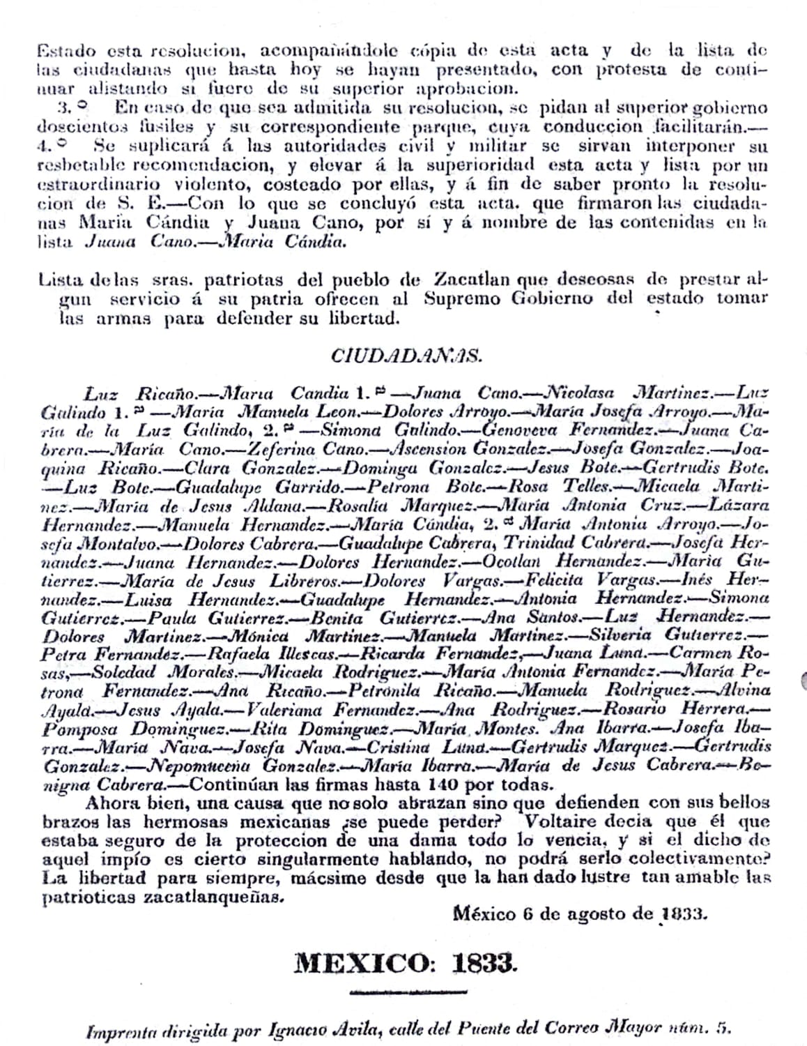 Imagen 1b. Pronunciamiento de las mujeres en Zacatl&aacute;n,
29 de julio de 1833 en Archivo Municipal de Zacatl&aacute;n. Reverso.