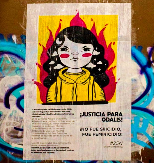 Fig. 3 Paste up sobre el asesinato de
Odalis. Zona Centro de San Luis Potosí. 25 de noviembre de 2020.